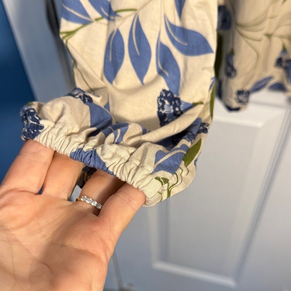 Belle by Kim Gravel Leaf Print Blouse - Cream, Green, Blue - Picture 3 of 5